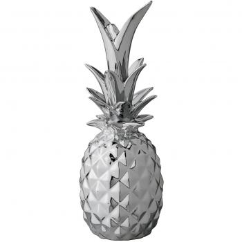 BLOOMINGVILLE Piña Decorativa Home Decor - Figura de Frutas Ø 9 x H 24 cm, Color Plata, Cerámica
