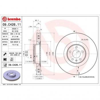Disco de Freno Brembo Barnizado Para Eje Delantero 09C42611, ventilado, altamente carbonizado, 1 pieza