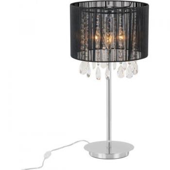 Lámpara de escritorio Essence de cristal negro, 3 luces, pantalla de tela negra, casquillo E14