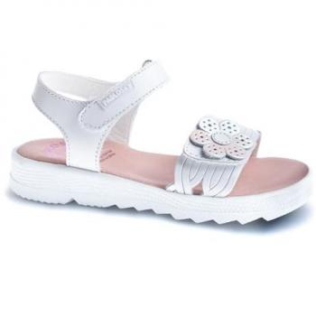 Pablosky - Sandalias abiertas de niña en piel con cierre adherente, color blanco, talla 28 EU