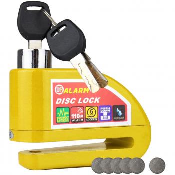 HMF 3510-17 Candado para moto, candado para disco de freno, función de alarma, 110 dB, Outdoor, 9 x 7 x 3,5 cm, amarillo