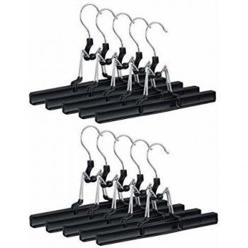 Perchas de Metal para Pantalones y Faldas - Set de 10, Ganchos Giratorios a 360°, Morsetos Gommati, 26 cm, Color Negro