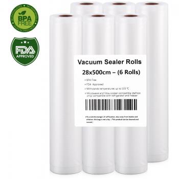 Humbgo Rollo Envasado Vacío, 6 Rollos Bolsas de vacío 28x500cm de Grado Comercial para el Ahorrador de Alimentos y Sous Vide Cocina, Aprobación de la FDA y BPA Free