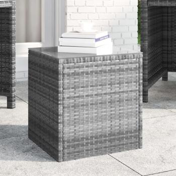Gray Poly Rattan Side Table with Tempered Glass 40x37x40.5 cm