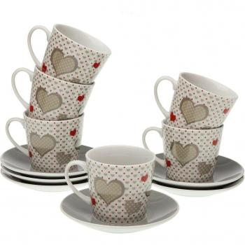 Juego de 6 Tazas de Té y Platos Versa Sweet Porcelana (9 x 14 x 14 cm)