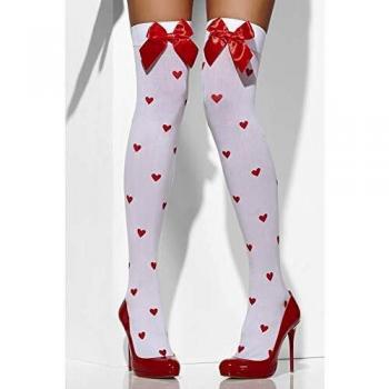 Smiffy's-42779 Miffy Medias Opacas, con Estampado de Lazos y Corazones Rojos, Color Blanco, XS a M-EU Tamaño 34-42