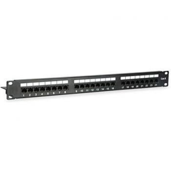 Panel de Parcheo Equip 1U, 24 Puertos RJ45 Cat.6E sin Blindaje, Color Negro
