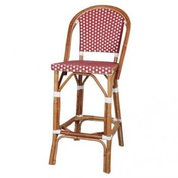 Taburete Alto de Ratán Abeya con Reposapiés Rojo - Diseño Elegante para Espacios Modernos