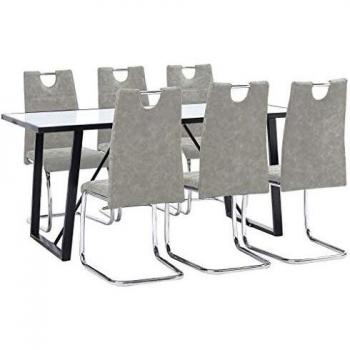 vidaXL Juego Comedor 7 Piezas Cuero Sintético Mobiliario Decoración Interior Casa Hogar Robusto Duradero Resistente Funcional Práctico Útil Gris Claro
