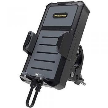 Aurotek GP1 Holder Soporte Teléfono Movil para Manillar válido para Bicicleta y Motocicleta, Universal, con Batería Portatil Samsung de 5000 mah, Negro