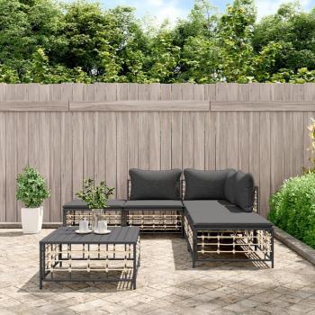 vidaXL 6-Piece Anthracite Poly Rattan Garden Lounge Set with Cushions