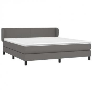 Cama Box Spring con Colchón de Cuero Sintético Gris 160x200 cm