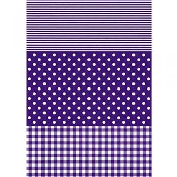 Decopatch- UNE pochette de 20 feuilles 30x40 cm Pois, rayures et Vichy Violet Hoja, Color Lunares, Rayas púrpura
