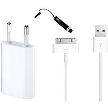 100% original manzano USB adaptador de corriente de 1000 mAh 5 V de alimentación USB IOS 9 compatible + Apple Cable original 1 meter 30 3030 pines compatible con iPhone 4/4S, iPad 2/3, iPod en colour blanco + 1 x Mini lápiz para pantalla táctil y en co