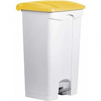 Cubeta de Basura con Tapa Amarilla 90L Plástico Blanco y Gris