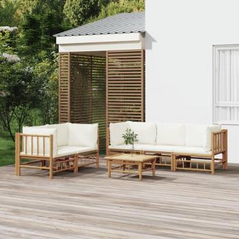 6-Piece Bamboo Garden Lounge Set with Cream White Cushions