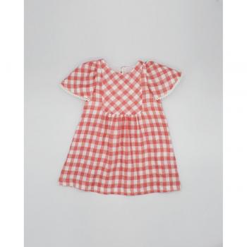 Vestido de bebé niña con estampado de cuadros en tonos rojo coral y blanco