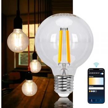 Bombilla LED Inteligente Filamento G80 6W E27 WiFi CCT 2700K-6500K 850 Lúmenes Compatible con Alexa y Google Assistant