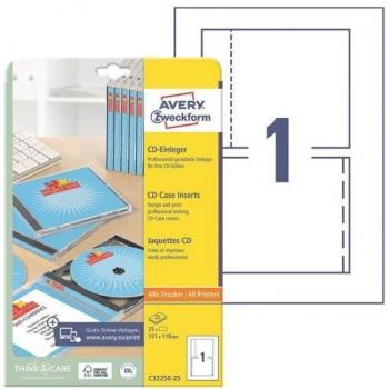 CD/DVD Einleger Avery Zweckform C32250-25, 151 x 118 mm, A4, 25 unidades, color blanco