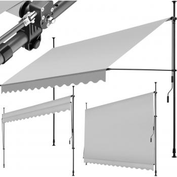 Toldo plegable para balcón con manivela, ajustable en altura - Estructura de acero con revestimiento en polvo, cilindro de aluminio ligero, barras telescópicas con pies roscados para montaje rápido y sencillo
