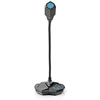 Micrófono Gaming USB Nedis GMICGU100BK con cuello flexible, botón de silencio y salida de audio 3.5 mm
