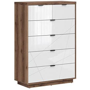 Cómoda 6 cajones estratificada blanca y madera