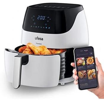 Ufesa AF5100 White Phantom Freidora de Aire sin Aceite con WIFI, 5L, Control Táctil Digital, 8 Programas, 1500W, APP con Recetario, Temperatura y Tiempo Regulable, Cubeta y Bandeja Anti-Adherentes