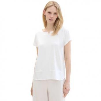 Camiseta de mujer Tom Tailor de manga corta, corte regular, mezcla de materiales, color ecru, talla XL