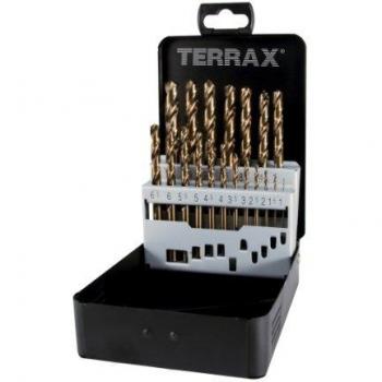 Terrax A215214 - Juegos de 19 brocas DIN 338 tipo N HSS Co 5, Cobalto, rectificadas