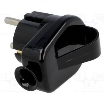 Clavija Schuko Macho 4,8mm ACODADA a DEDO 16A NEGRO