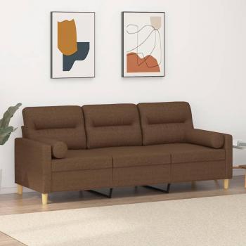 Sofá de 3 plazas con cojines marrones de 180 cm en tela Vidaxl