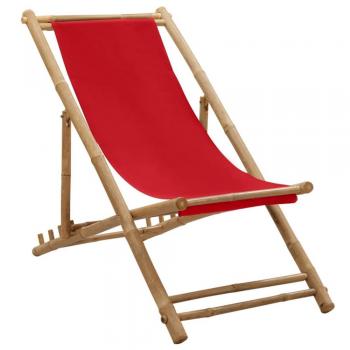 vidaXL Deck Chair Bamboo and Canvas Red