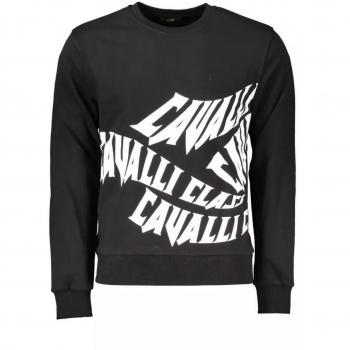 Cavalli Class Black Cotton Sweater - S, Sweatshirts, male, Black, Size: S Elegant Printed Long Sleeve Sweater