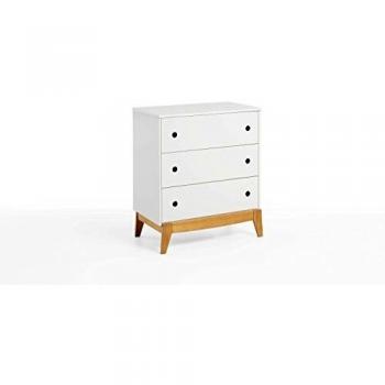 Dogar Cómoda de 3 Cajones, Estilo Nórdico, Blanco Lacado y Roble, Individual, 57x41x11.5 cm