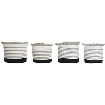 Juego de Cestas DKD Home Decor Boho Rayas Blanco Marrón Negro Gris 30 x 30 x 30 cm Plástico 2 Piezas (4 pcs)