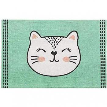 Alfombra Infantil Rectangular de Algodón Verde con Motivo de Gato 60 x 90 cm Howrah