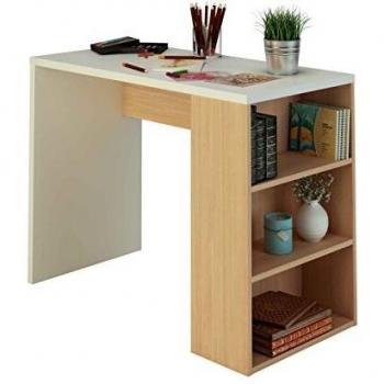 Escritorio con estantería de melamina de 100 cm de ancho y nogal, Samblo Midori, color blanco y nogal, madera contrachapada