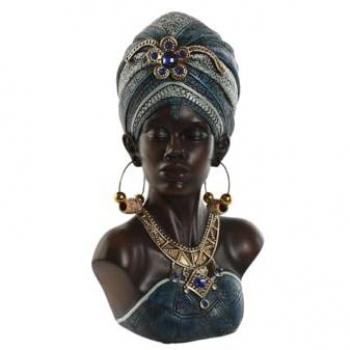 Figura Decorativa Home ESPRIT Azul Negro Dorado Africana 15 x 11 x 25 cm