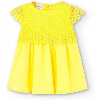 Vestido amarillo Boboli con encaje de flores en el pecho