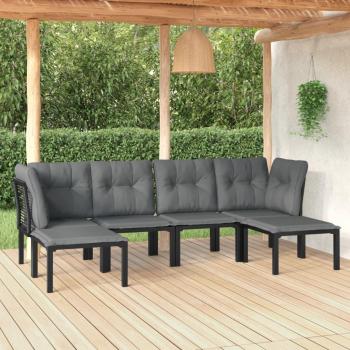 vidaXL 6 Piece Black and Grey Poly Rattan Garden Lounge Set