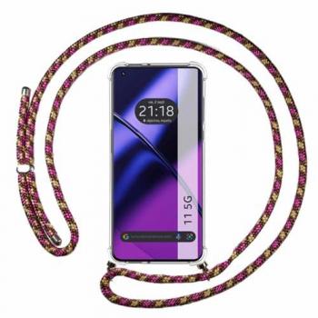Funda Colgante Transparente para Oneplus 11 5G con Cordón Rosa/Dorado