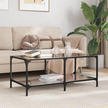 Mesa de centro vidaXL, superficie de vidrio y acero, dimensiones 98,5x50x40 cm, color transparente y negro, apta para salón, comedor o como mesita auxiliar