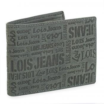 Lois - 11708 Cartera Monedero Billetero Tarjetero Hombre de Piel Genuina. con Porta Monedas, 1 Compartimento para Billetes y 8 para Tarjetas y Documentación. Troquelado, Color Gris