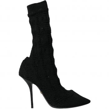 Dolce & Gabbana Black Stiletto Heels Mid Calf Boots Shoes - EU39/US8.5, Heeled Boots, female, Black, Size: 9 US Black Stretch Sock Boots