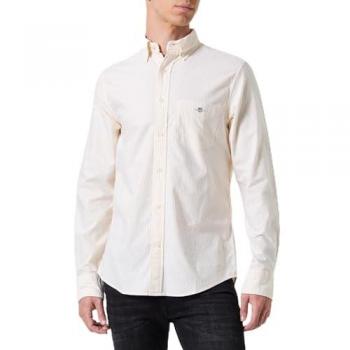 Camisa Oxford de Rayas Finas Amarillo para Hombre Gant, Corte Regular, Algodón, Manga Larga