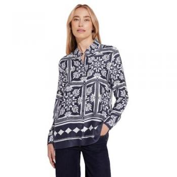 Blue Printed Long Sleeve Viscose Blouse for Women, Size S