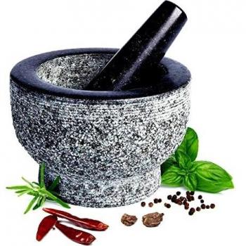 Granite Mortar and Pestle by HiCoup - Natural sin pulir, no poroso, apto para lavavajillas Mortero y mano de mortero,15 cm