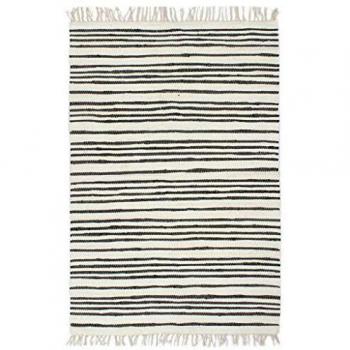 vidaXL Alfombra Tejida a Mano Chindi Algodón Hogar Casa Jardín Bricolaje Estera Moqueta Flexible Suave al Tacto Moderna Antracita Blanca 120x170cm
