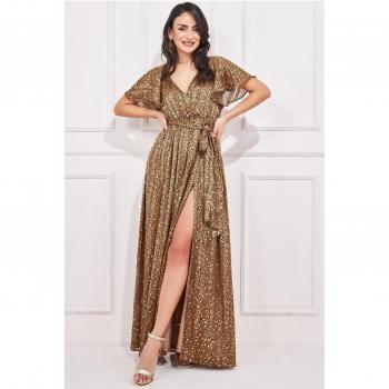 Goddiva Wrap Printed Chiffon Maxi Dress - Animal Print, Leopard - Size 10 UK