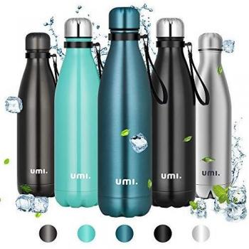 Umi. by Amazon - Botella Agua Acero Inoxidable, Termo 500ml, Sin BPA, Islamiento de Vacío de Doble Pared, Botellas Frío/Caliente, Reutilizable para Niños, Colegio, Sport, Bicicleta